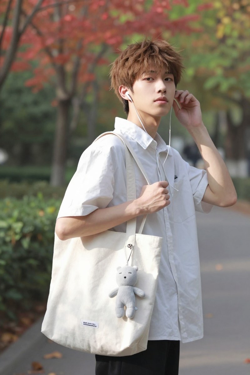 Bag and charm detail in a realistic youth daily-commute context