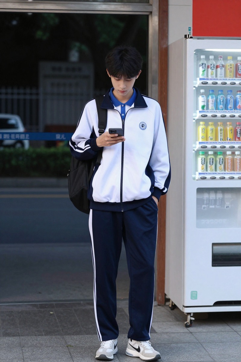 晚自习后的便利店、校门口和自动贩卖机场景，让校服的生活流魅力比白天更明显。