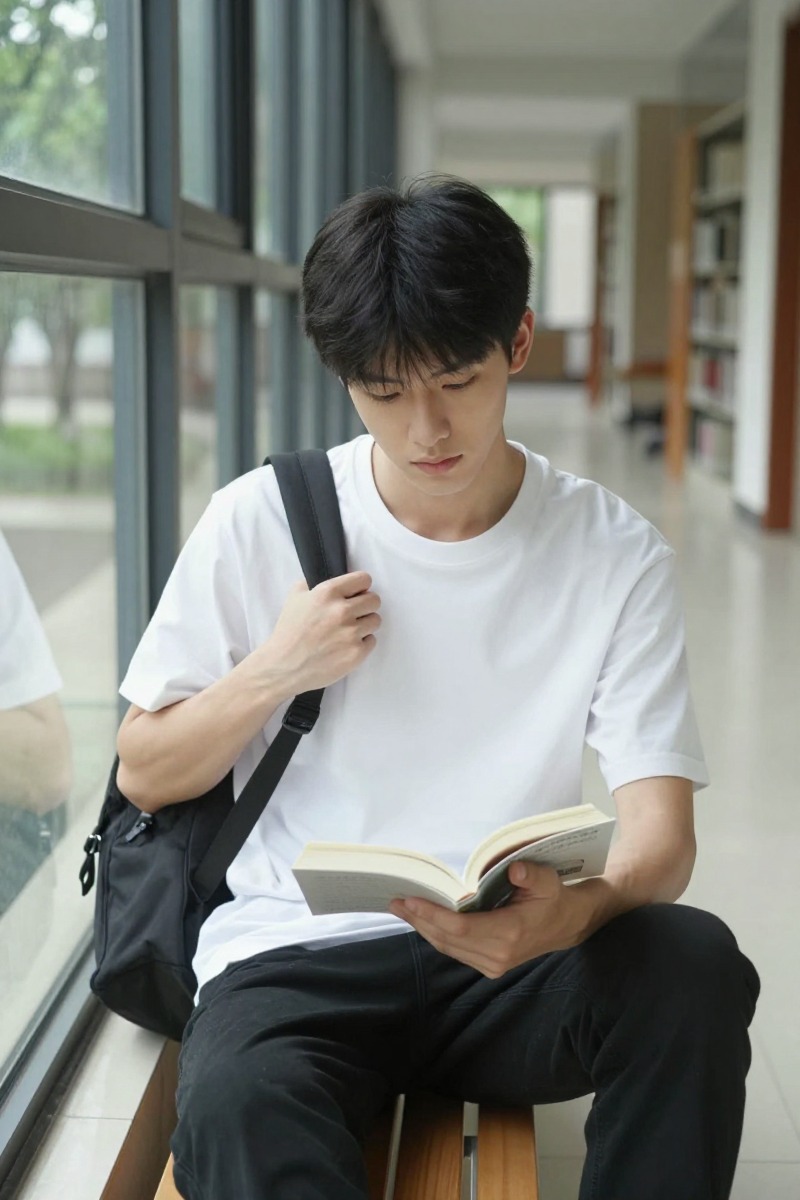 带学院感和球场日常气质的青年男装竖图，适合作为网球帽专题的开场视觉