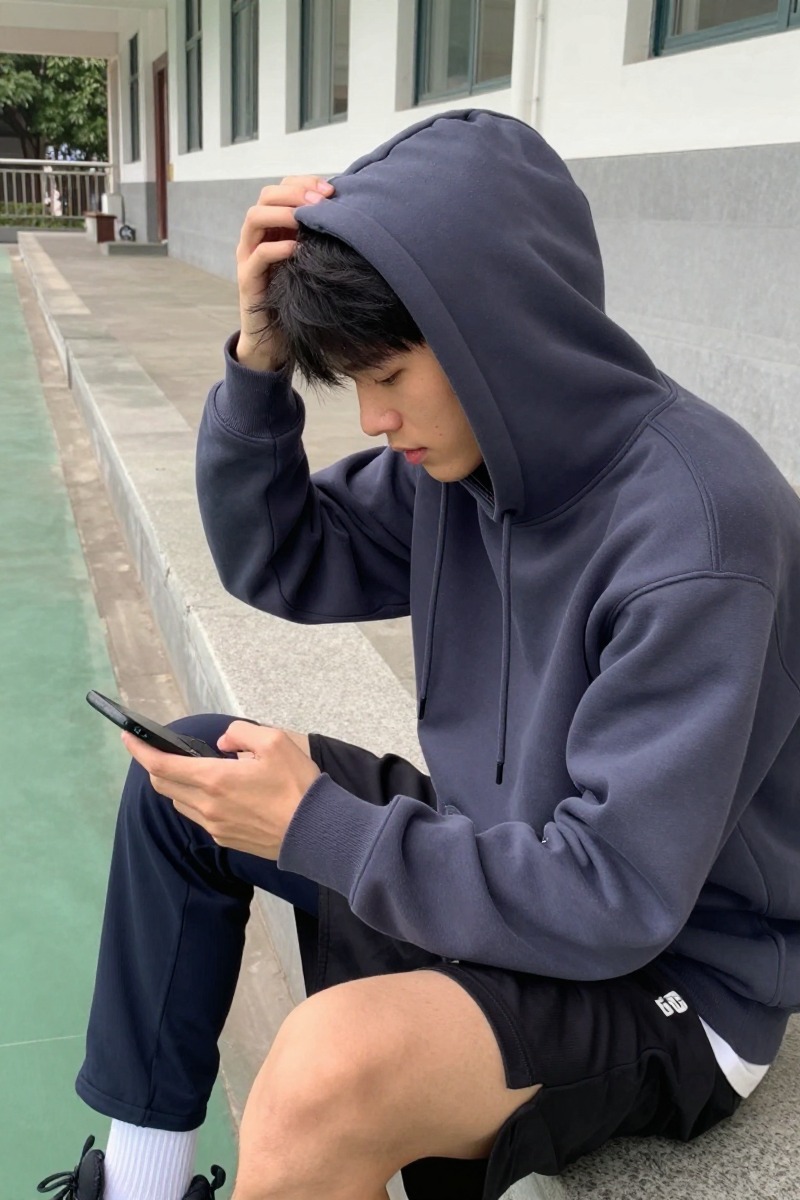 运动场边的连帽卫衣，比纯摆拍更能说明它为什么始终属于年轻人的衣橱。