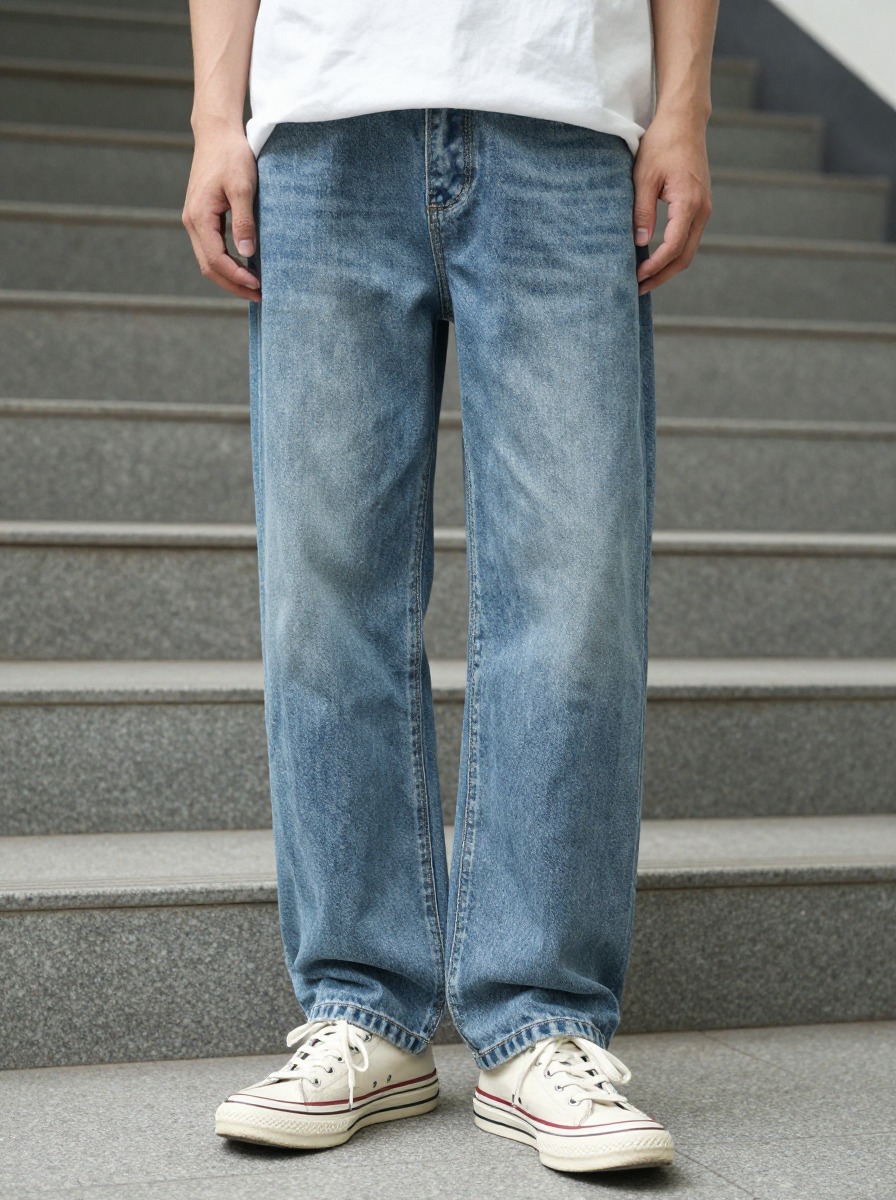 裤脚落点、洗水纹理和堆褶状态，往往比品牌名更能说明一条牛仔裤是否成立。
