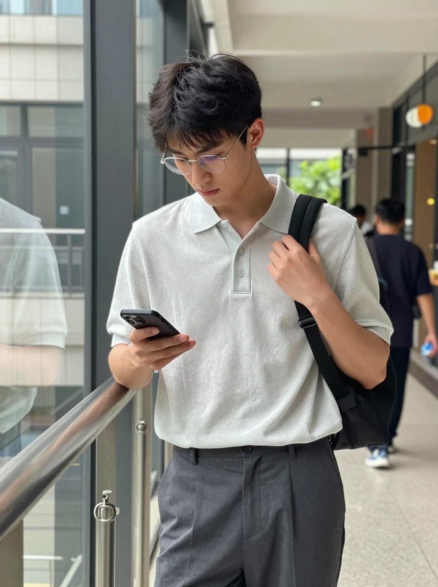 A clean white tee and pale trousers building the foundation of a light-commuter cleanfit wardrobe