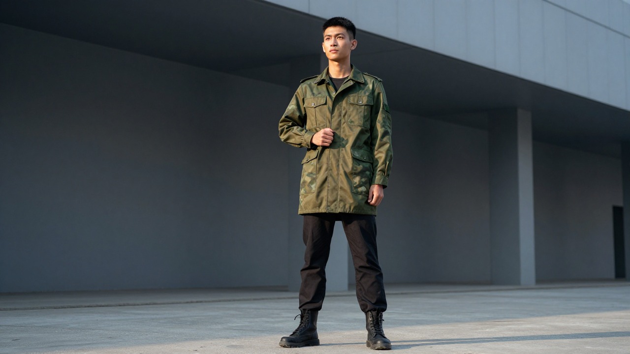 可作为军旅风格主题临时主视觉的青年男装外套占位图