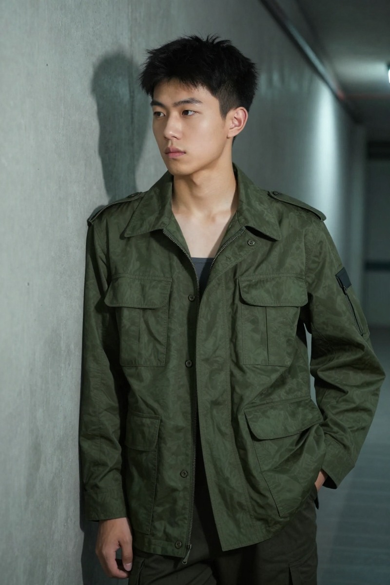 Military-inspired menswear editorial image