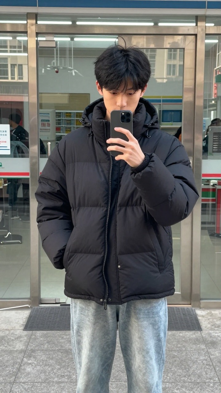 冬季自拍和楼下抓拍场景，让羽绒服重新进入青年男装的日常语境。