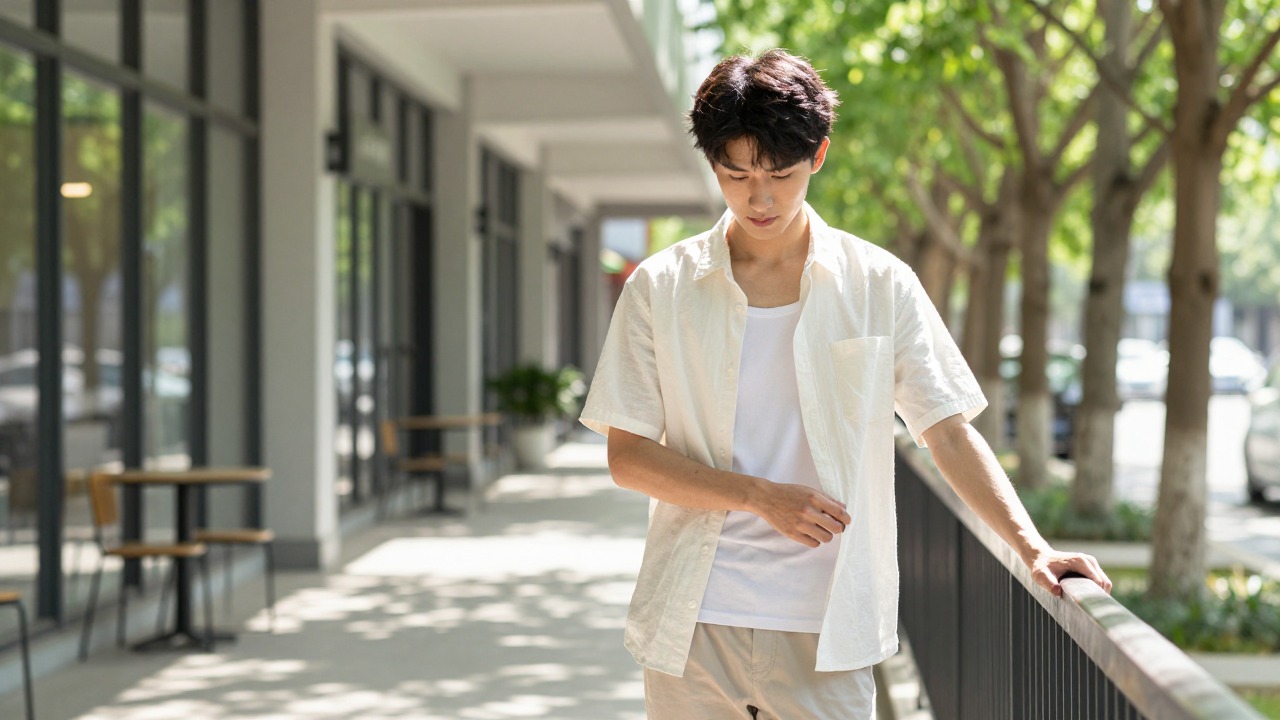 Basic summer upper-body styling with a light overlayer, showing how linen overshirts can create clean visual rhythm