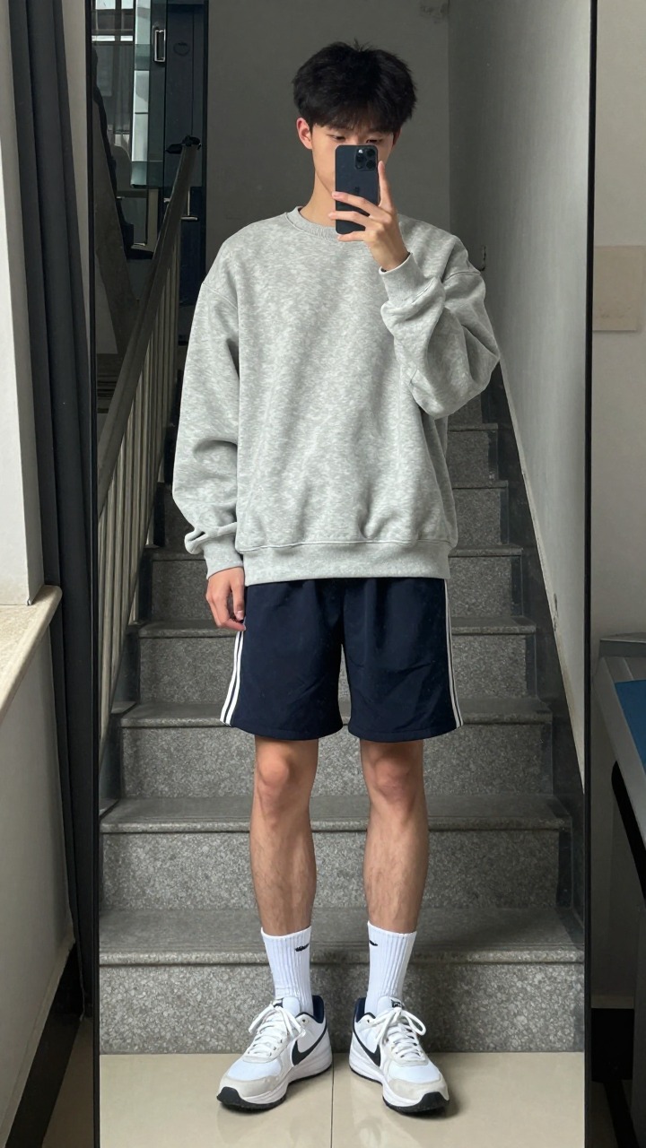 从宿舍楼下到镜前自拍，袜子长度已经成了整套造型的一部分。