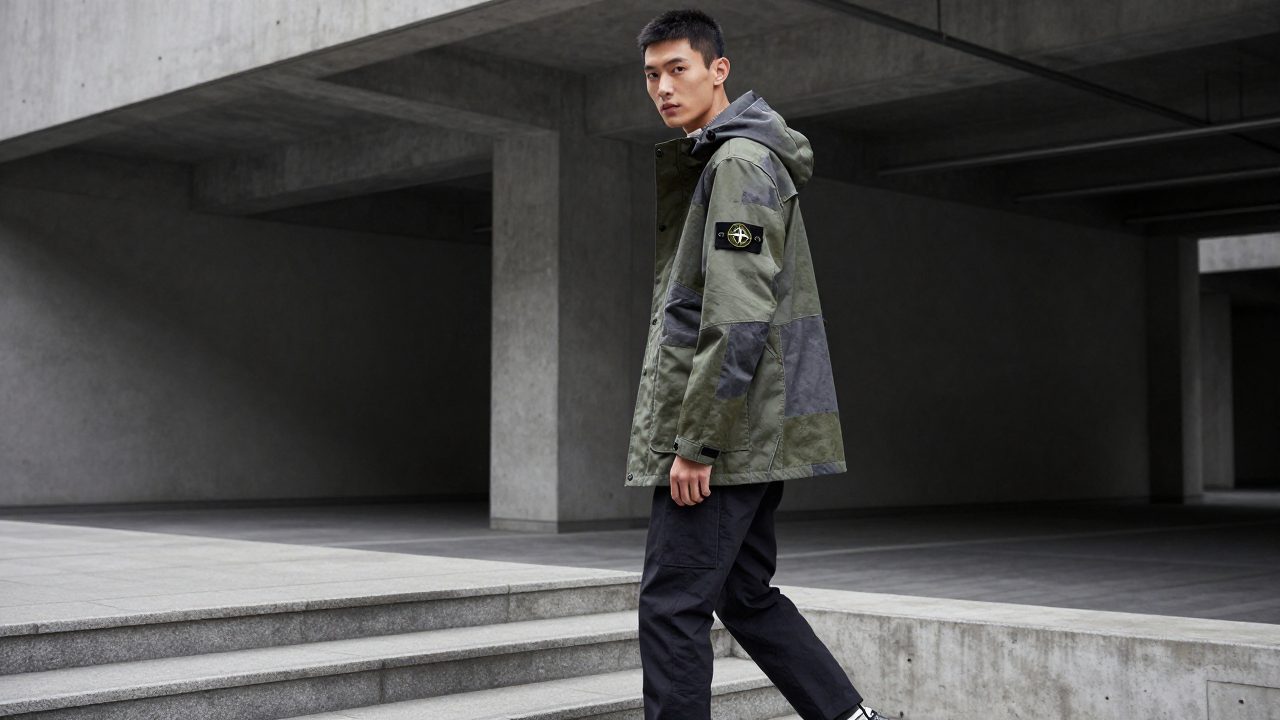 A youth outerwear image used as a transitional cover for a Stone Island feature