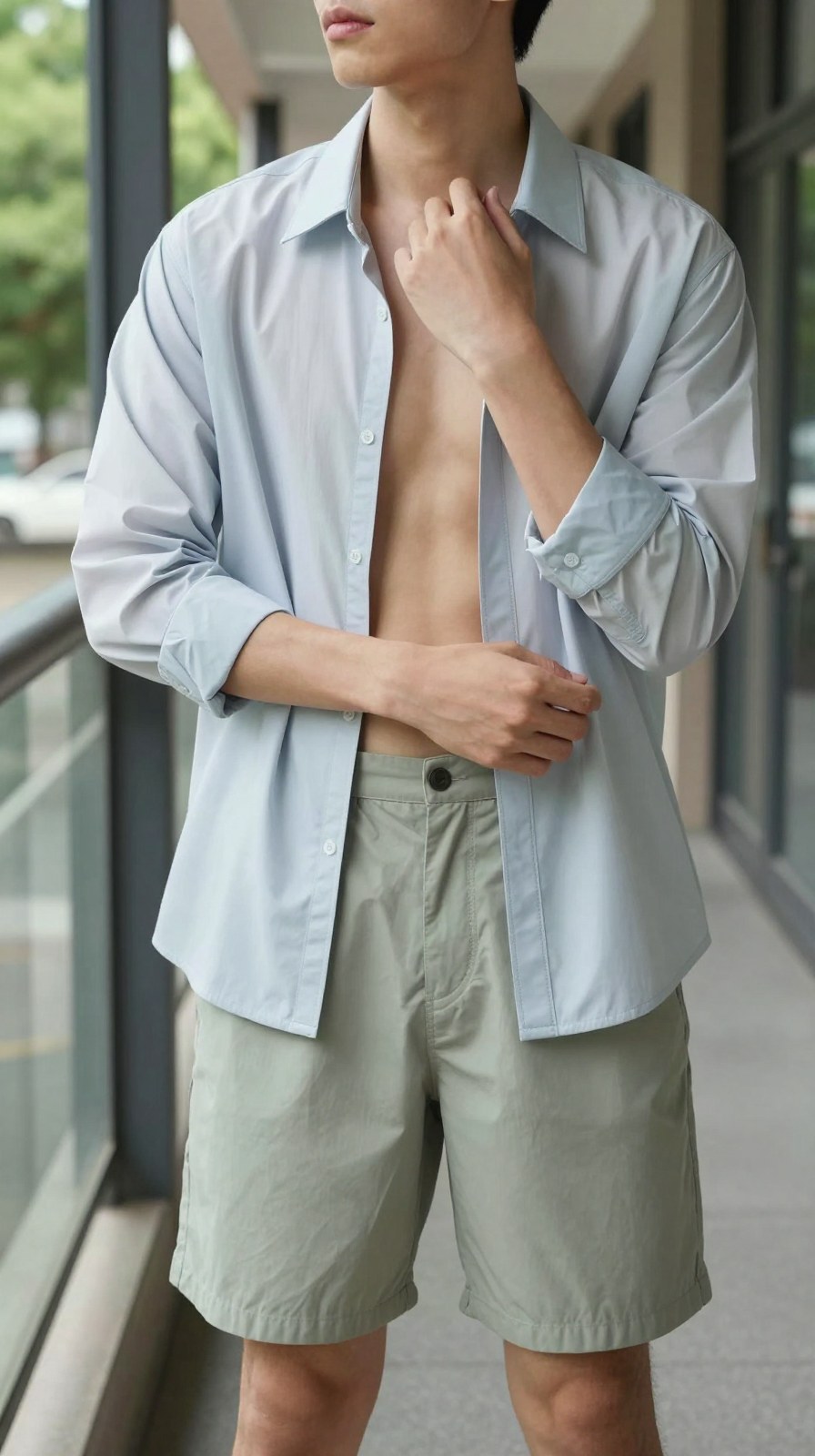A lightweight grey shirt-like layer over a white inner top, used to explain the shape and airy quality of a good summer sun shirt
