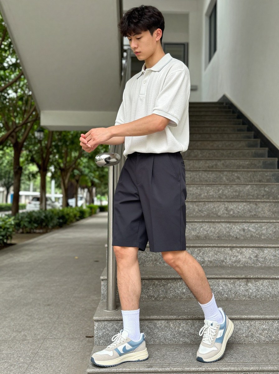 A close-up of summer proportions between a lightweight top and shorts, used to explain the relationship between braided belts and waistline structure