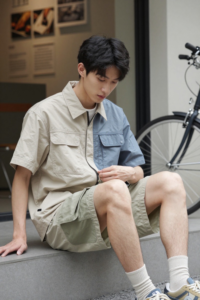 短款连体工装更容易把工装结构翻译成夏季青年男装。